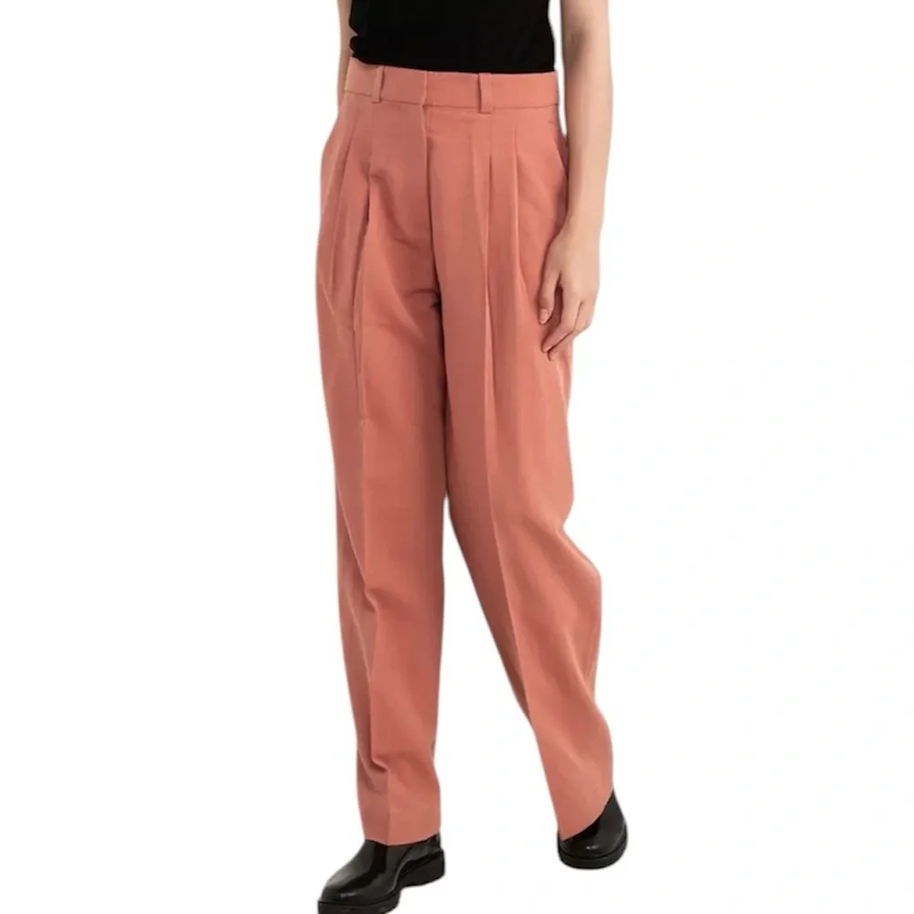 & Other Stories Relaxed Straight Leg Pleated Tailored Trousers Rust Red Size 4 - Picture 1 of 16